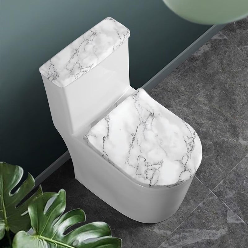 Kathyboom Classic White Marble Toilet Lid Cover with Elastic Edge Water Resistant Toilet Seat Covers Reusable Toilet Tank Lid Cover - Image 2